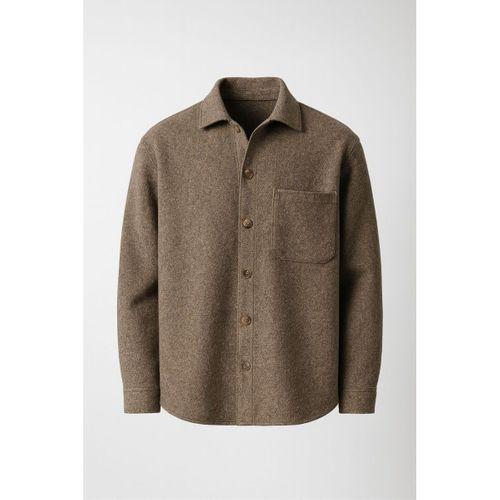 Frankel Kaşe Kumaş Tek Cepli Relaxed Fit Erkek Gömlek - Koyu Bej