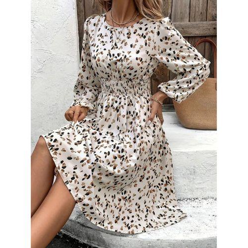 Kadın Uzun Kollu Bot Yaka Beli Lastikli Midi Süprem Elbise