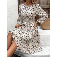 Kadın Uzun Kollu Bot Yaka Beli Lastikli Midi Süprem Elbise