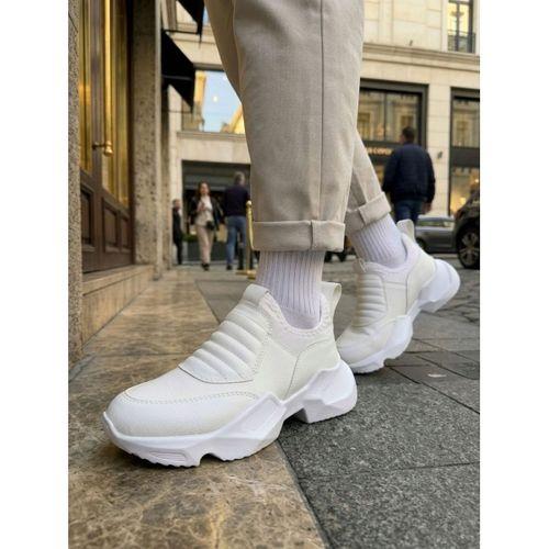 BA0402 Bağcıksız Rahat Yüksek Taban Beyaz Erkek Spor Yarım Bilek Bot