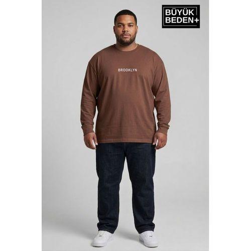 Erkek Büyük Beden Orta Brooklyn Baskılı 2 İplik Bisiklet Yaka Tişört SPR26BTS942-8