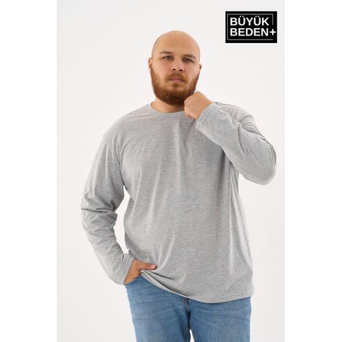 Erkek Büyük Beden Uzun Kollu 2 İplik Bisiklet Yaka Tişört