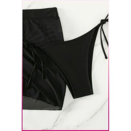 Siyah Askılı Bikini Takımı + Ayarlanabilir Büzgülü Etek – Tatil Stili