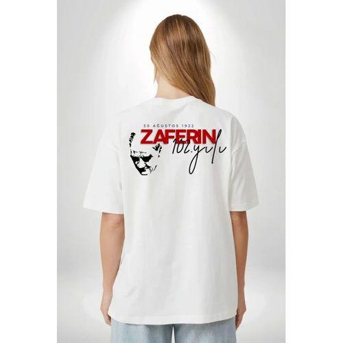 30 Ağustos Zafer Bayramı Atatürk Temalı Oversize Bisiklet Yaka T-shirt - Beyaz