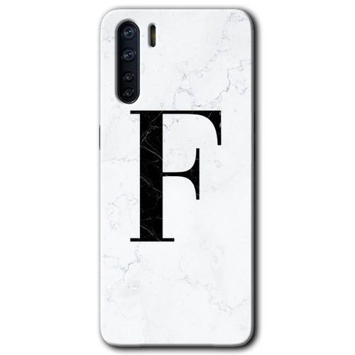 Potkal Hediye Fabrikası Oppo A91 Kılıf HD Desen Baskılı Arka Kapak - Beyaz Mermer Desenli F Harfi