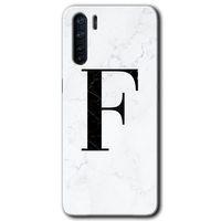 Potkal Hediye Fabrikası Oppo A91 Kılıf HD Desen Baskılı Arka Kapak - Beyaz Mermer Desenli F Harfi