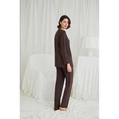 Uzun Kollu Boydan Düğmeli V Yaka Pijama Takımı