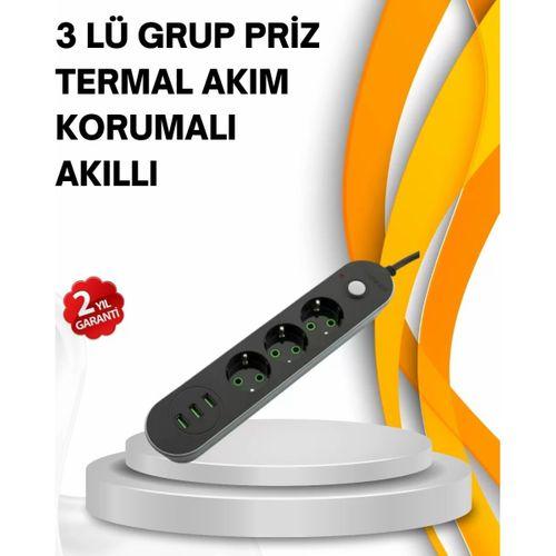 Hızlı Şarj Özellikli 3 Usb Girişli Üçlü Priz
