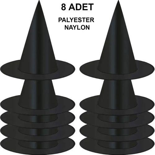8 Adet Siyah Cadı Şapkası – Yetişkin &amp; Çocuk Kostüm Aksesuarı