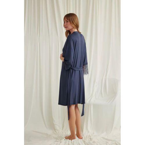 Dekolteli Yakası Ve Kolu Dantelli Sabahlık Takımı