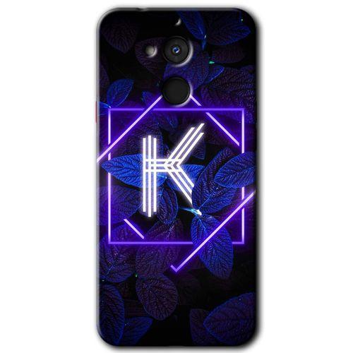 General Mobile GM 8 Kılıf HD Desen Baskılı Arka Kapak + Temperli Cam - Dark Neon Yaprak K Harfi