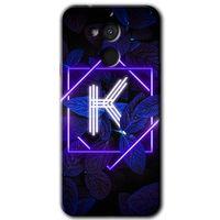 General Mobile GM 8 Kılıf HD Desen Baskılı Arka Kapak + Temperli Cam - Dark Neon Yaprak K Harfi