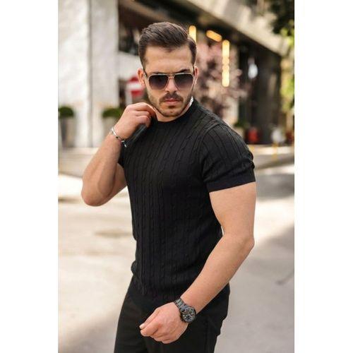 Erkek Örgü Desen Bisiklet Yaka Triko Tişört - %100 Pamuk Akrilik