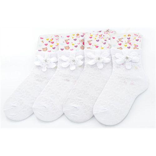 Ekinoks 4 Lü Taşlı-Çiçekli Yarım Konç Kız Çocuk Çorap