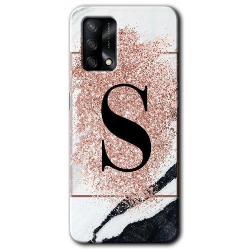 MRCİLETİSİM Oppo A74 Kılıf Kapak - Pembe Mermer Desenli S Harfi +Hayalet Ekran Yandan Gözükmez