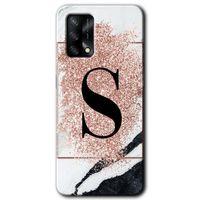 MRCİLETİSİM Oppo A74 Kılıf Kapak - Pembe Mermer Desenli S Harfi +Hayalet Ekran Yandan Gözükmez