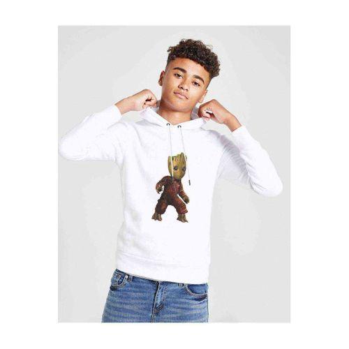 Groot Baskılı Unisex Çocuk Kapüşonlu Beyaz Sweatshirt
