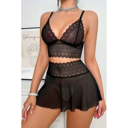 Kadın Siyah Dantel Ve Tül Detaylı Etekli Şık Gecelik Takımı