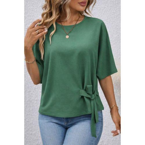 Kadın Kısa Kollu Bisiklet Yaka Yandan Bağcıklı Aerobin Bluz