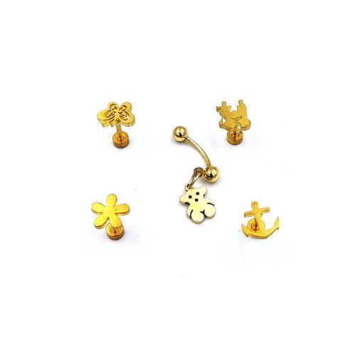 Renkli Taşlı Çelik 5 Adet Kaş Tragus Piercing