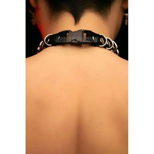 Şık Elastik Choker - Halka Detaylı Lastik Kolye - Şık Lastik Choker Harness - APFT576