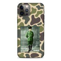 Apple iPhone 12 Pro Kılıf Atatürk (15) Antişok Kılıf Kamuflaj Kahverengi