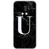 Samsung Galaxy J8 HD Baskılı Kılıf + 9D Tam Ekran Koruyucu - Siyah Mermer Desenli Ü Harfi