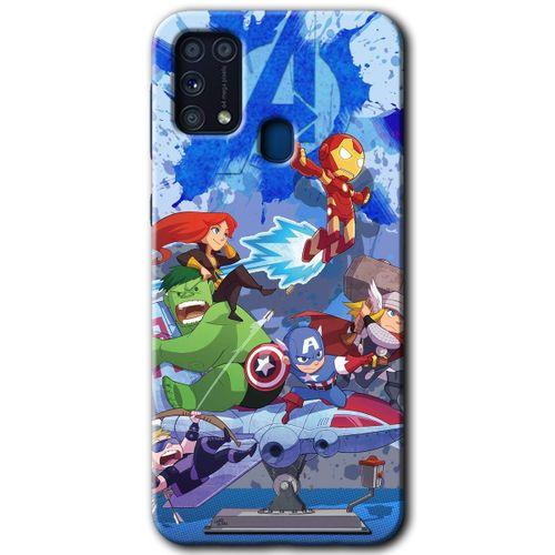 MRCİLETİSİM Samsung Galaxy M31 Kılıf Baskılı Kapak - Avengers Cartoon +Tam Ekran Koruyucu