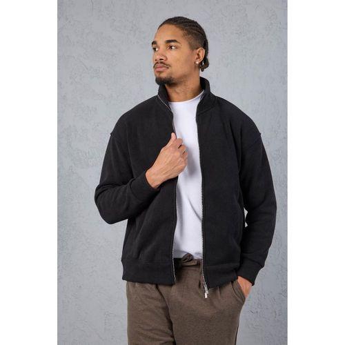 Ron Selanik Örme İçi Peluş Çift Fermuarlı Dik Yaka Erkek Hırka Sweatshirt  - Siyah