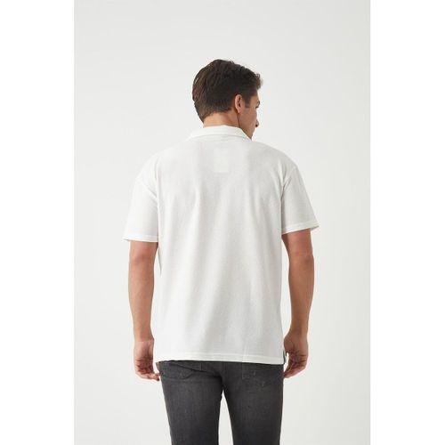 Havlu Kumaş Polo Yaka Erkek T-Shirt - Ekru