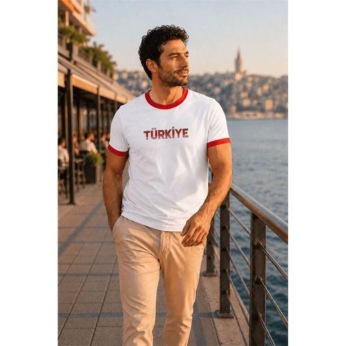 Türkiye Garni Yakalı %100 Pamuklu Milli Takım T-Shirt - Beyaz