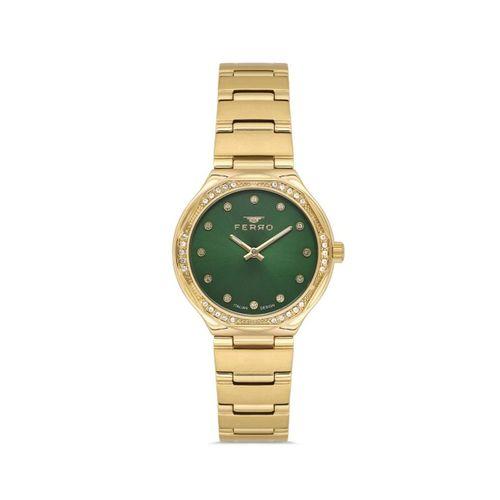 Ferro FL40140A-B6 Quartz Çelik Altın Rengi Yeşil Kadran 31 mm Kadın Kol Saati