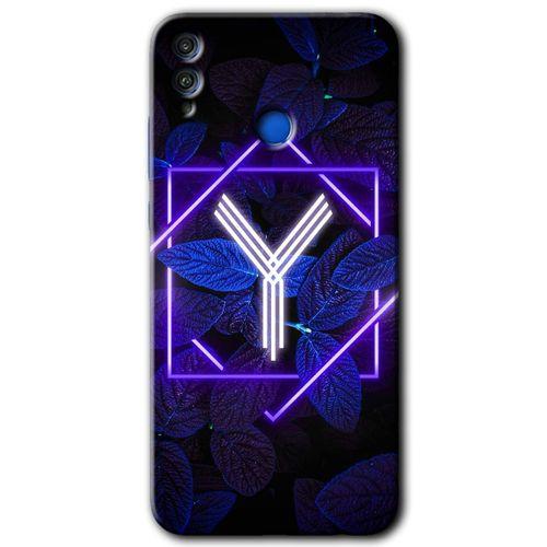Honor 8x HD Baskılı Kılıf + 9D Tam Ekran Koruyucu - Dark Neon Yaprak Y Harfi