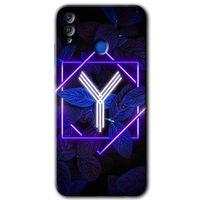 Honor 8x HD Baskılı Kılıf + 9D Tam Ekran Koruyucu - Dark Neon Yaprak Y Harfi