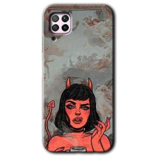 Huawei P40 Lite Kılıf HD Desen Baskılı Arka Kapak + Temperli Cam - Devil Girl