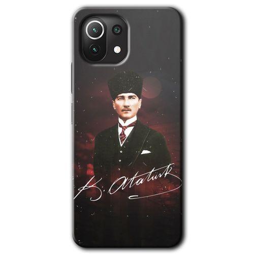 MRCİLETİSİM Xiaomi Mi 11 Lite Kılıf HD Desen Baskılı Arka Kapak + Temperli Cam - Kemal Atatürk