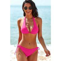 Kadın Fuşya Belden, Boyundan Bağlamalı Ve Ayarlanabilir Külotlu Üçgen Bikini Mayo Takımı