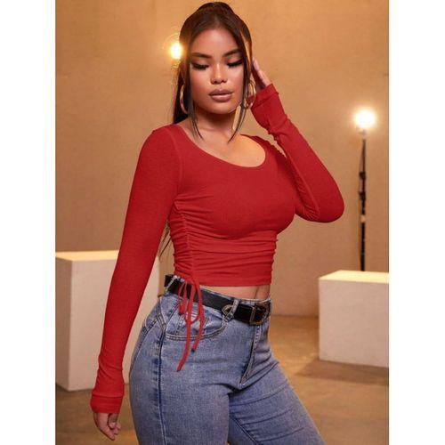 Kadın Kırmızı Kaşkorse Kumaş Bluz