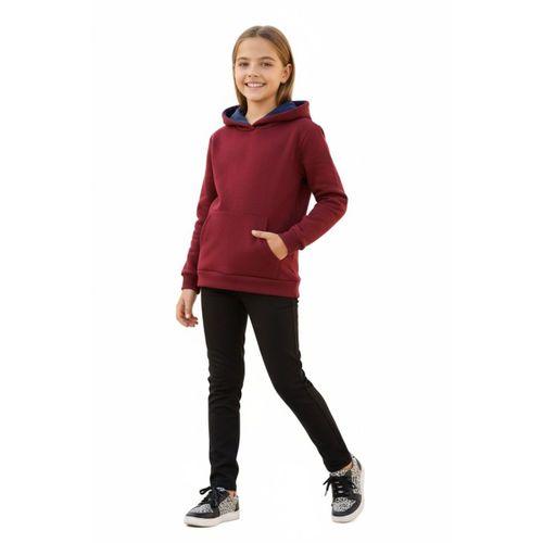 Kız Çocuk Bordo Kapüşonlu Cepli 3 İplik Sweatshirt BGL-ST04998