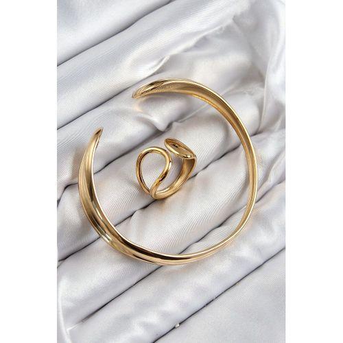 Pirinç Ayrık Model Gold Renk Bileklik Yüzük Set