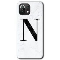MRCİLETİSİM Xiaomi Mi 11 Lite Kılıf Baskılı Kapak - Beyaz Mermer Desenli N Harfi + 5D Tam Kaplayan Cam