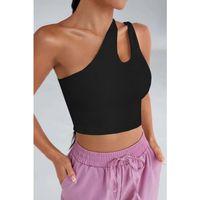 Kadın Siyah Tek Omuz Cut Out Detaylı Crop Top Bluz