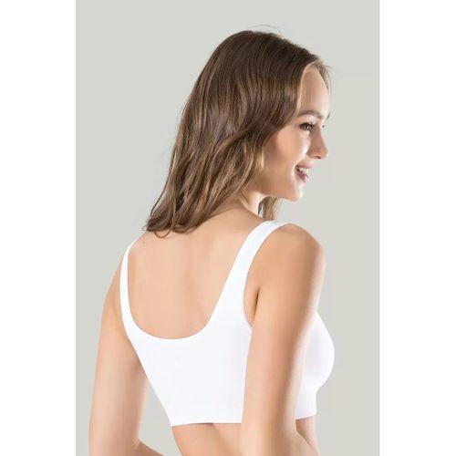 Kadın Beyaz Kalın Askılı Çıkarılabilir Pedli Örme Seamless Dikişsiz Basic Büstiyer