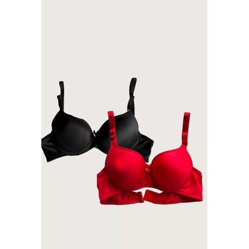 Siyah-kırmızı 2'li Mikro Kumaş İçi Boş Balenli Günlük Desteksiz Sütyen