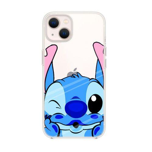 iPhone 14 Uyumlu Stitch Desenli Şeffaf Silikonlu Telefon Kılıfı