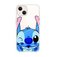 iPhone 14 Uyumlu Stitch Desenli Şeffaf Silikonlu Telefon Kılıfı