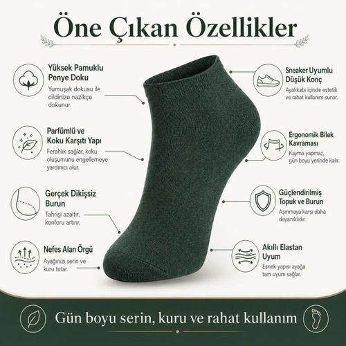 Erkek Pamuklu Patik Çorap 5'li 39-44 | Dikişsiz Burun, Koku Karşıtı, Nefes Alan Sneaker