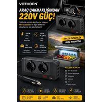 200w 12v Dc - 220v Ac Araç İçi İnvertör Priz Usb Girişli Dijital Göstergeli