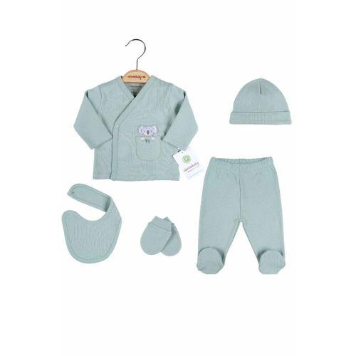 Koala Nakışlı Çizgili 5'li % 100 Pamuk Hastane Çıkış Seti