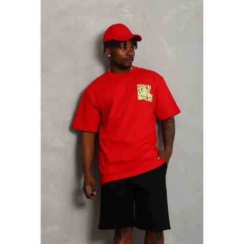 Erkek Baskılı T-Shirt Kısa Kol Bisiklet Yaka Regular Fit Rahat Kalıp Günlük Tişört - Kırmızı